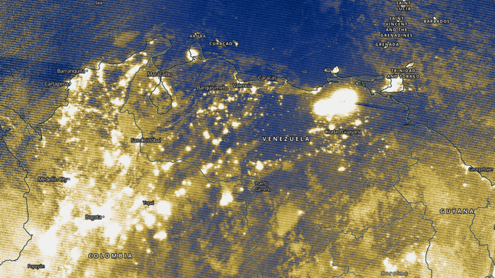 Image of Venezuela's electricity map after the blackout. 