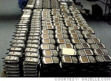 Stacks of cell phones and BlackBerrys at the office of Gazelle ...