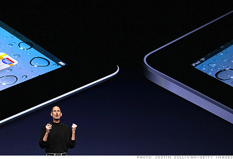 Apple CEO Steve Jobs introduced the iPad 2 (left), which is 33% thinner than the original iPad.