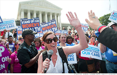 Affordable Care Act supporters cheer Supreme Court decision on Thursday to uphold health reform law.