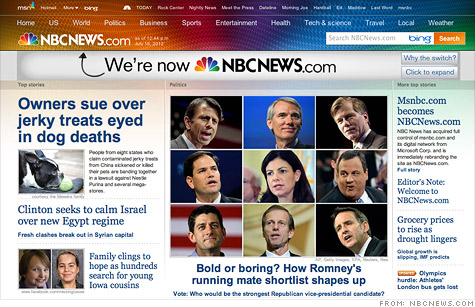 NBC rebranded its MSNBC.com website as NBCNews.com, after it bought out Microsoft's stake.