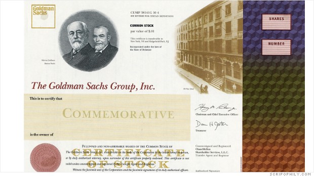 Goldman Sachs IPO certificate