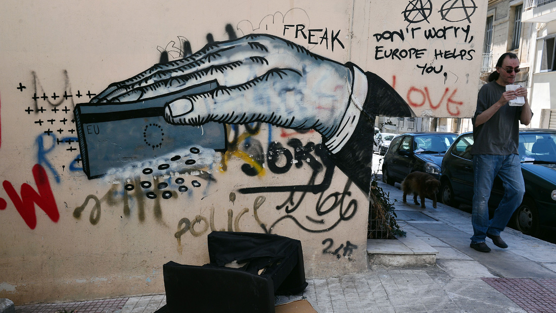 No Slide Name Set Graffiti About Greek Crisis Fills Athens Streets