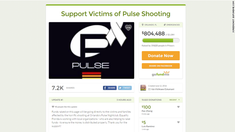 GoFundMe campaign raises more than $1 million for Pulse shooting victims