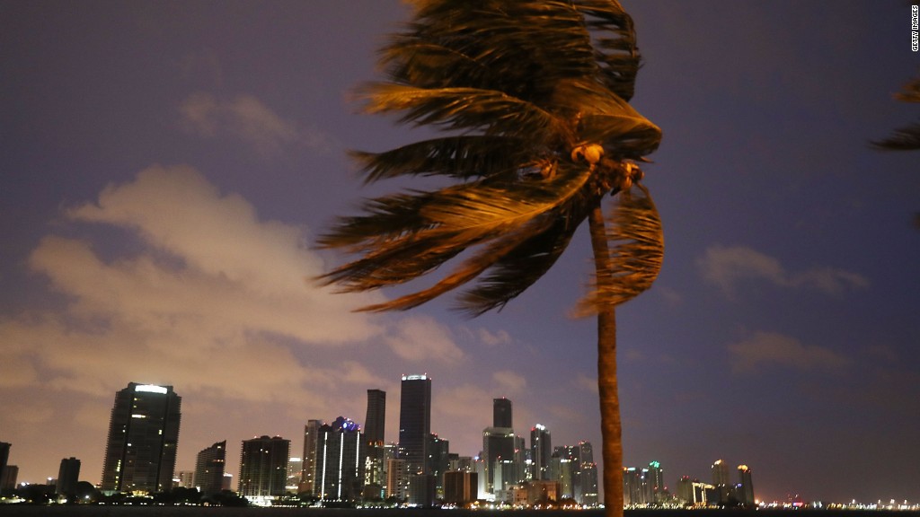 Miami skyline slammed by 100 mph winds