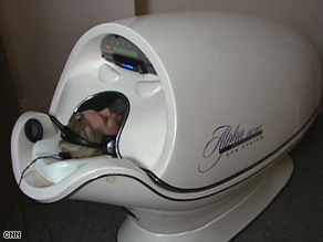 The alpha pod, designed for napping, includes  
a heated, vibrating bed and a CD player.