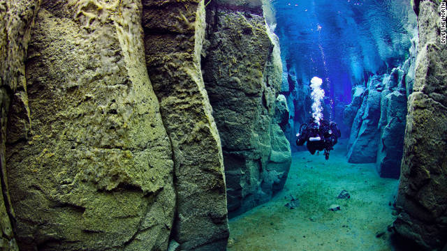 diving at silfra, iceland