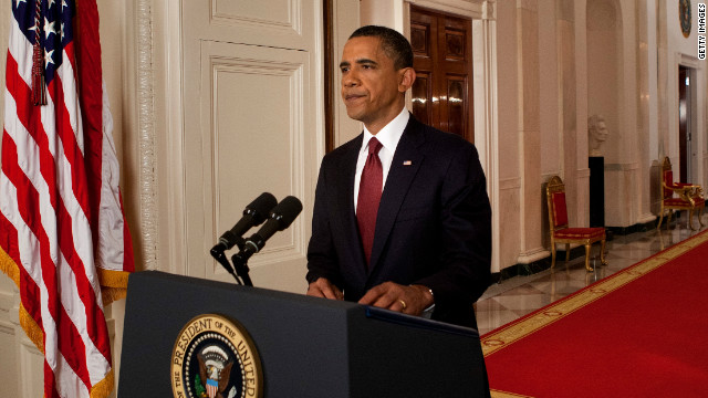 President Obama announces the killing of Osama bin Laden, in a broadcast from the White House May 1, 2011. 
