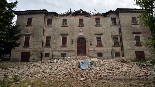 A building is left severely damaged in San Felice sul Panaro following the earthquake.