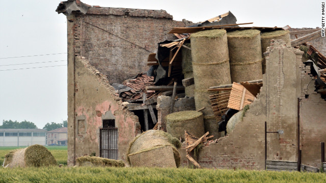 A building in San Felice sul Panaro is damaged following Sunday's earthquake. 