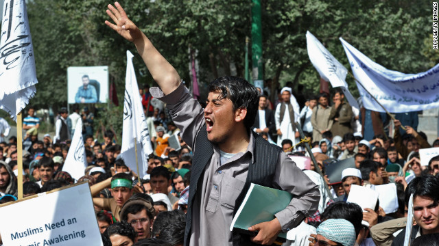 An Afghan youth shouts slogans during an anti-U.S. protest in Kabul, Afghanistan, on Sunday.