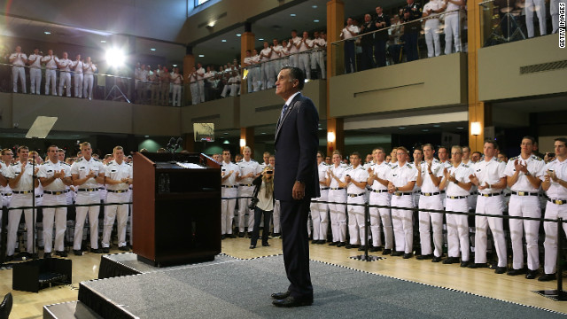 Mitt Romney prepares to deliver a foreign policy speech at the Virginia Military Institute on October 8.