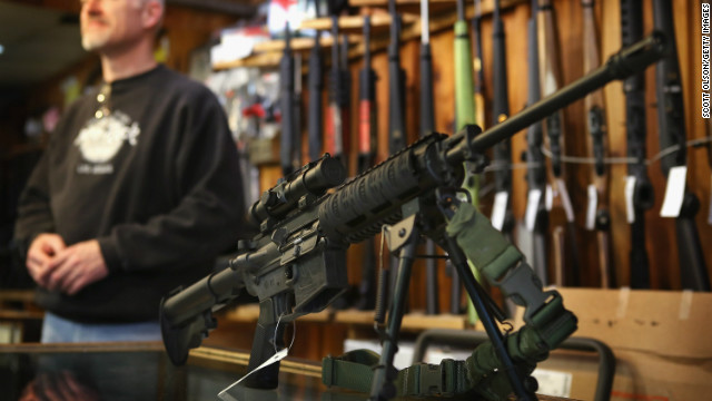  An AR-15 style rifle is for sale at shop in Illinois. Peter Bergen says the founders did not envision weapons of this type while crafting the Second Amendment.