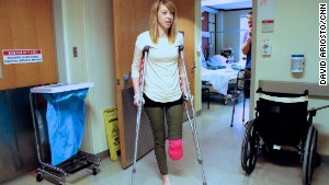 Adrianne Haslet-Davis plans to go from crutches to a prosthetic leg and back to the dance floor.