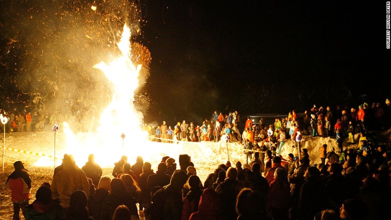 One of the most remarkable festivals in Europe, the Hom Strom, takes place in the Swiss town of Scuol. With overtones of &quot;The Wicker Man,&quot; locals torch a giant straw effigy in the dead of winter.