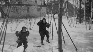 Sandy Halperin&#39;s older brothers, Joe and Mark, playing in the snow.