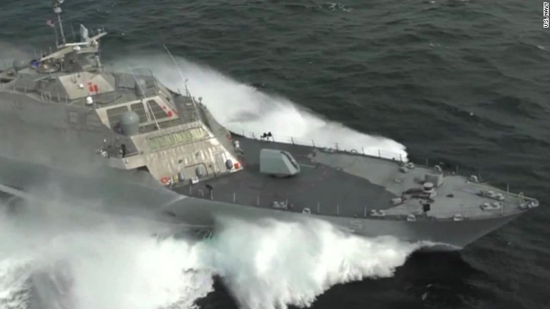 See U.S. Navy warship at top speed