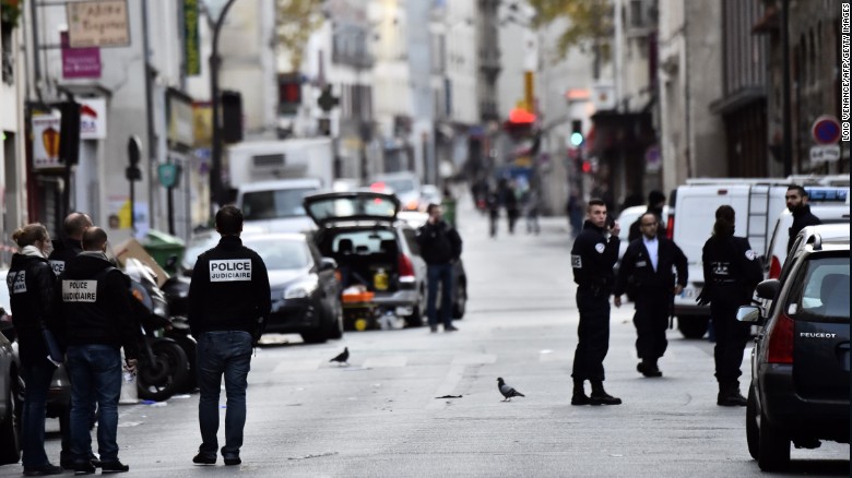 Police are out in force November 14 near La Belle Equipe, one of the sites of the terror attacks.