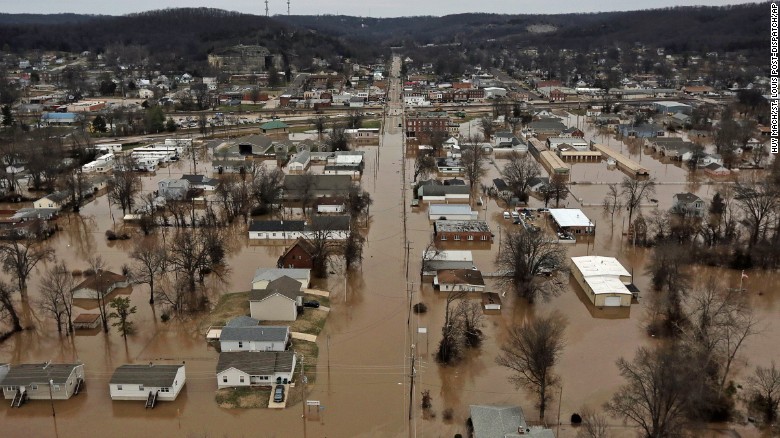 Homes are flooded in Pacific, Missouri, on Tuesday, December 29. Torrential rains over the past several days have pushed already swollen rivers and streams to new heights in parts of Missouri.
