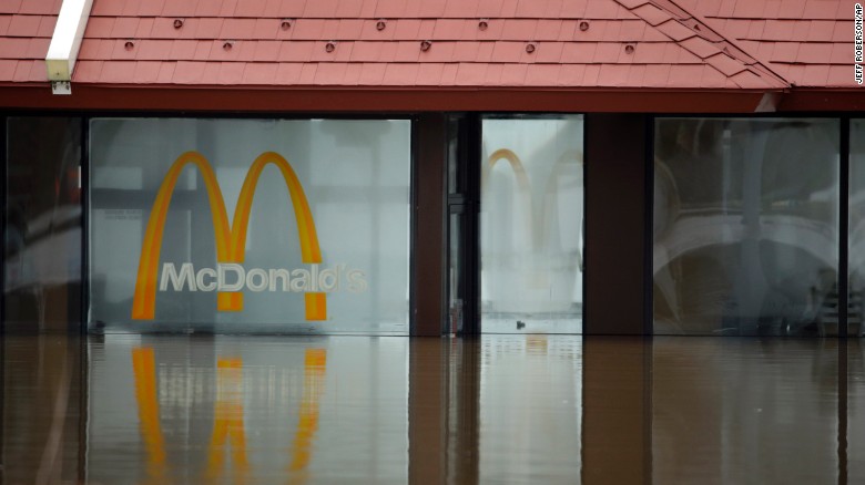 Water from the Bourbeuse River floods a McDonald&#39;s in Union, Missouri, on December 29.