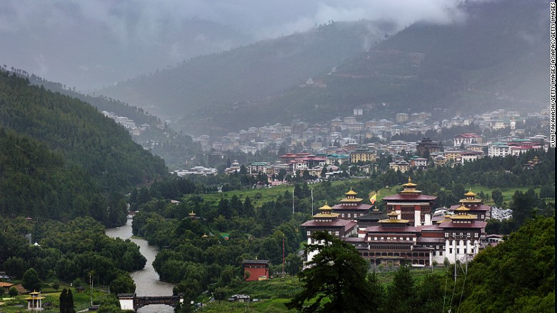 Tashichho Dzong (right) is a focal point in Bhutan's capital city of Thimphu. It's the main secretariat building and houses the offices of the king. 