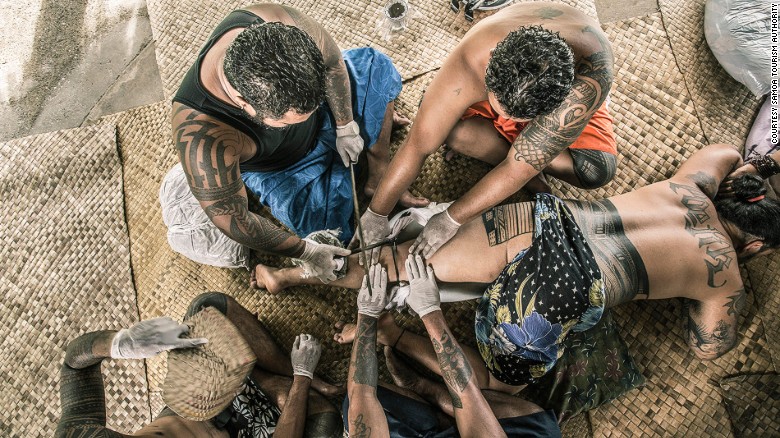 Traditional tattooing is on display at the Samoa Cultural Village.