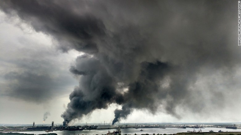 Smoke billows into the sky after a deadly explosion at a petrochemical plant in Coatzacoalcos, Mexico, on Wednesday, April 20.