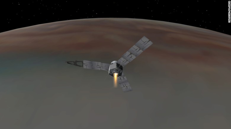 Illustration depicting NASA&#39;s Juno spacecraft successfully entering Jupiter&#39;s orbit.