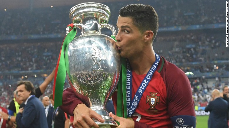 Ronaldo celebrates after Portugal&#39;s historic victory.