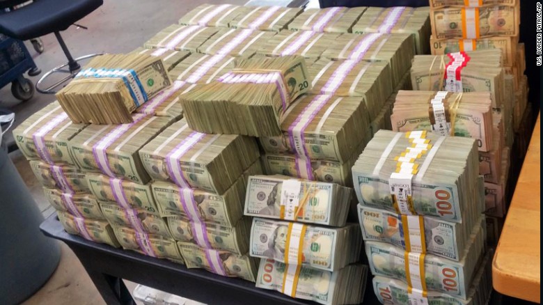 The the U.S. Border Patrol seized more than $3 million in cash that it says two men were trying to smuggle into Mexico from California this week.