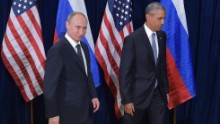 US President Barack Obama and Russia&#39;s President Vladimir Putin leave after posing for a photo ahead of a bilateral meeting on the sidelines of the 70th session of the UN General Assembly at the United Nations headquarters on September 28, 2015 in New York. AFP PHOTO/MANDEL NGAN        (Photo credit should read MANDEL NGAN/AFP/Getty Images)