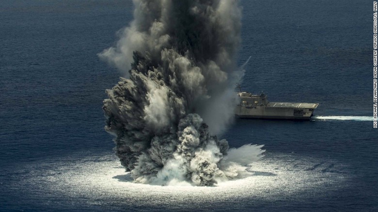 Navy warship tested against 10,000-pound explosive