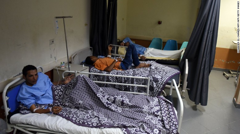 Survivors from the capsized boat in a hospital in Rashid.