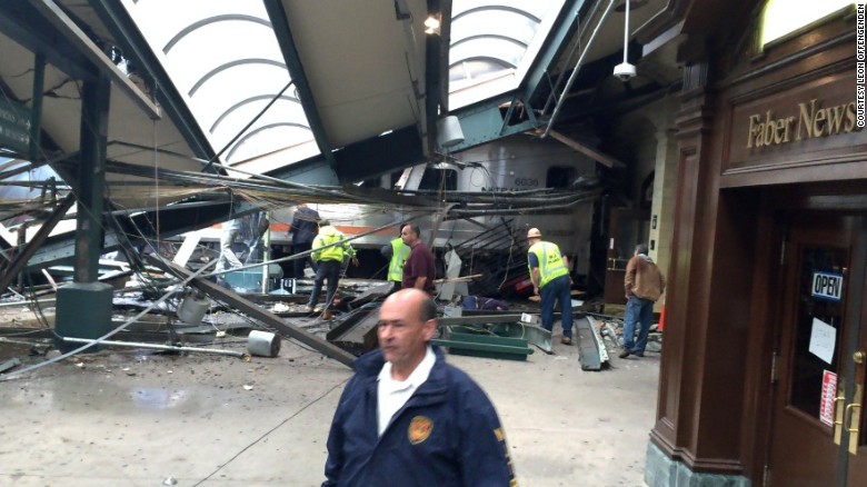 A section of roof lies on the platform after a New Jersey Transit train &lt;a href=&quot;http://www.cnn.com/2016/09/29/us/new-jersey-hoboken-train-crash/index.html&quot; target=&quot;_blank&quot;&gt;crashed at the Hoboken station&lt;/a&gt; on Thursday, September 29. One person was reported dead, and dozens of others were injured.