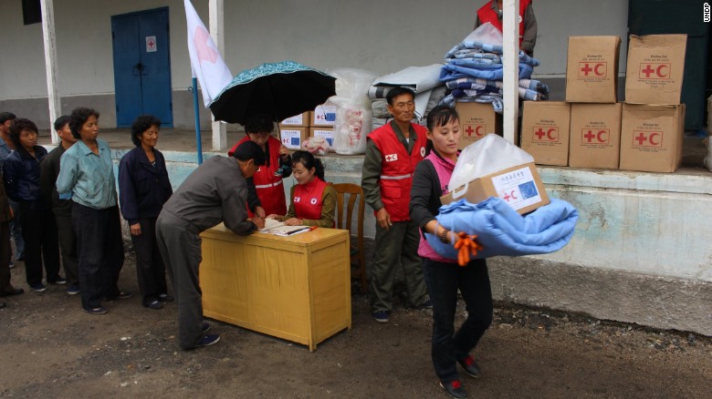 Villagers affected by the flooding in North Korea&#39;s Hamgyong province. People are being helped by DPRK Red Cross, UN agencies and other international humanitarian organizations.
