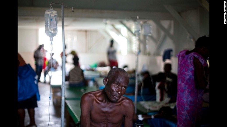 A victim of cholera receives treatment at the state hospital in Jeremie.