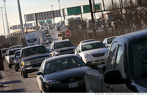 A traffic jam in downtown Chicago, which is tied with Washington, D.C., for worst traffic congestion.