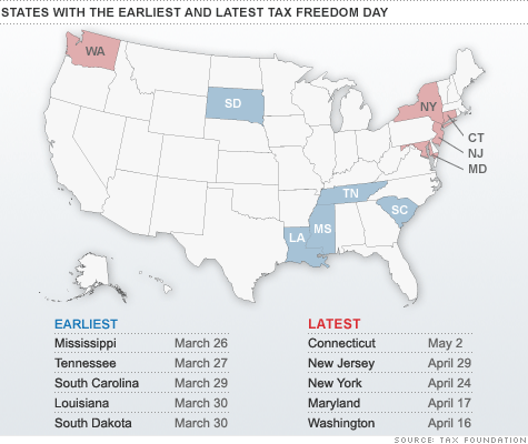 Map of Tax Freedom Day across the U.S.