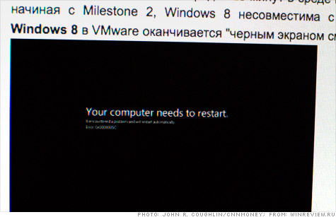 Winreview.ru got readers chattering with a series of screenshots that are reportedly from a leaked private test version of Windows 8. The most popular: A 'black screen of death' to replace Windows' iconic 'blue screen of death.'