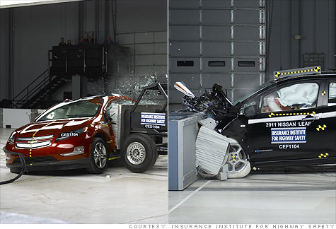 The Chevrolet Volt and Nissan Leaf earn coveted crash test scores from the Insurance Institute for Highway Safety.