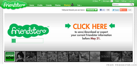 Friendster sent an e-mail to users about a 