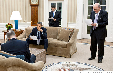 Chief of staff Bill Daley (far right) meets with President Obama in the Oval Office in February.