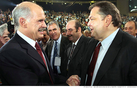 Greek Prime Minister George Papandreou, left, appointed Evangelos Venizelos, right, as finance minister. They are shown here in a 2007 photo.