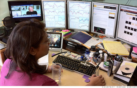 Raghee Horner at her at-home trading station. Horner began trading currencies in 1999, and now it's her primary market for trading.