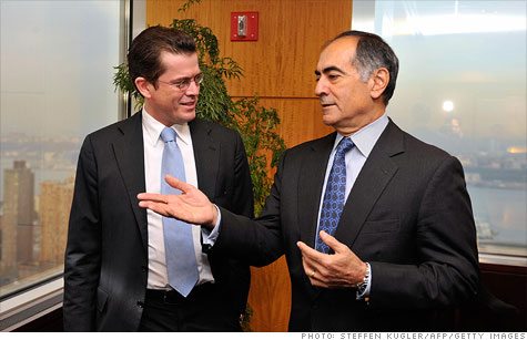 John Mack, right, shown here during a 2009 meeting in New York with German Economy Minister Karl-Theodor zu Guttenberg, is stepping down as the chairman of Morgan Stanley.