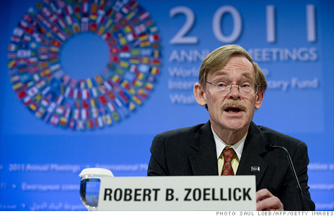 World Bank president Robert Zoellick speaks during a press conference at the International Monetary Funds as officials gather in Washington D.C.