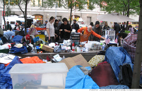 Occupy Wall Street protesters have set up an urban campground.