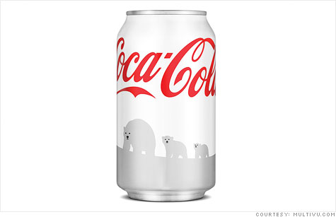 Coca-Cola supports World Wildlife Fund with wintertime white Coke can.