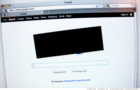 Websites blackout in protest of Stop Online Piracy Act (SOPA).
