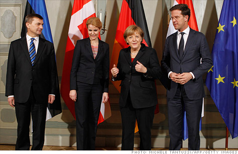 The leaders of Estonia, Denmark, Germany and the Netherlands met this week in Berlin for an informal meeting on the eurozone debt crisis. Official data released Wednesday showed the region?s economy took a step towards recession.